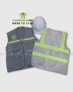 Áo gile phản quang màu xám An Khoa Design phối lưới có túi