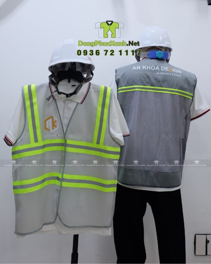 Áo gile phản quang màu xám An Khoa Design phối lưới có túi