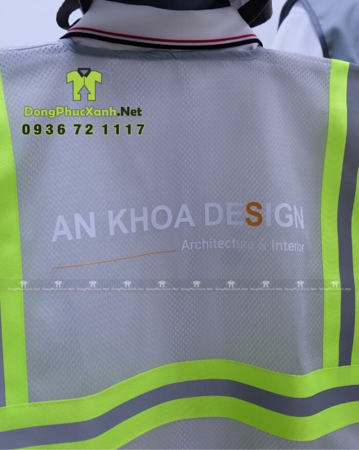 Áo gile phản quang màu xám An Khoa Design phối lưới có túi