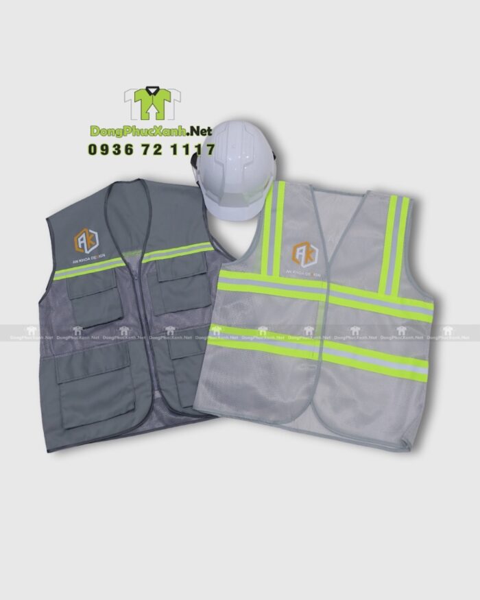Áo gile phản quang màu xám An Khoa Design phối lưới có túi