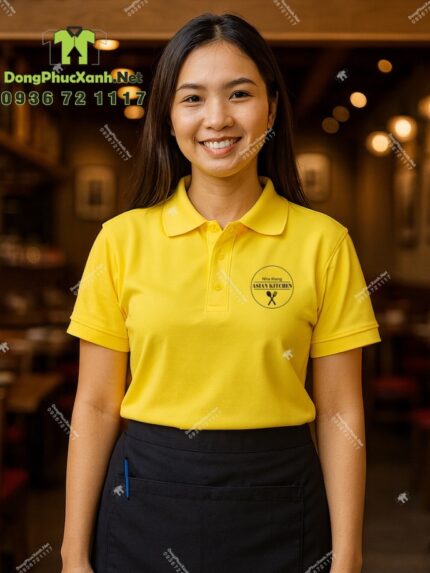 Áo thun đồng phục nhân viên Asian Kitchen màu vàng cổ trụ