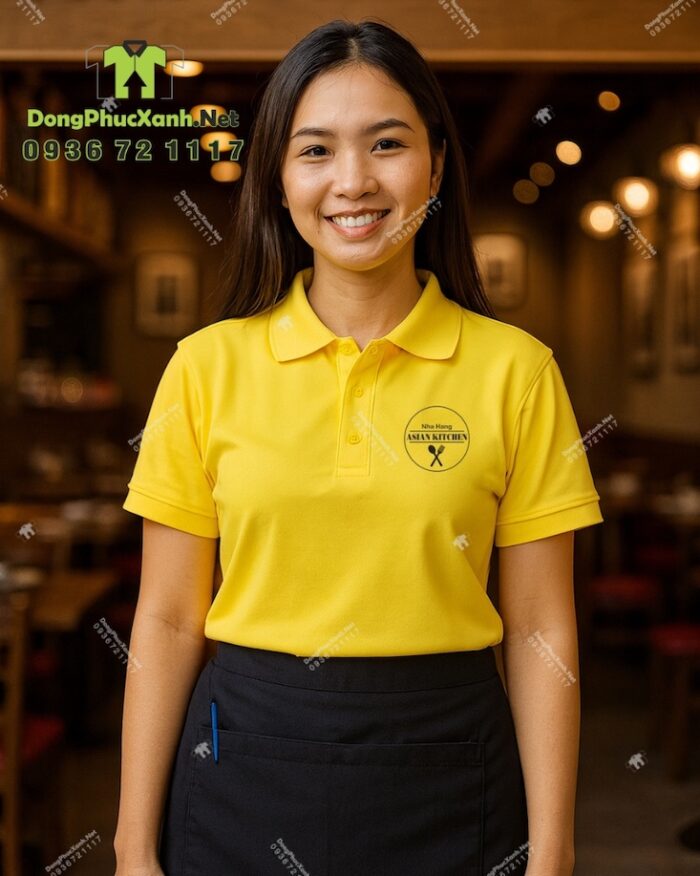 Áo thun đồng phục nhân viên Asian Kitchen màu vàng cổ trụ