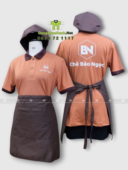 Đồng phục tiệm chè Chè Bảo Ngọc gồm áo thun, tạp dề, nón
