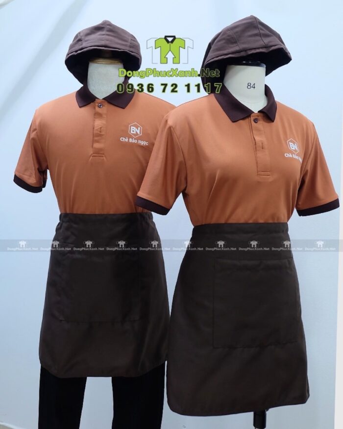 Đồng phục tiệm chè Chè Bảo Ngọc gồm áo thun, tạp dề, nón