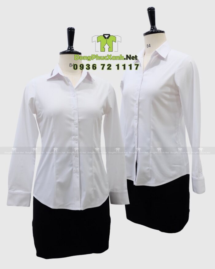 Áo sơ mi đồng phục phục vụ PHO CITY thêu logo trên cổ áo