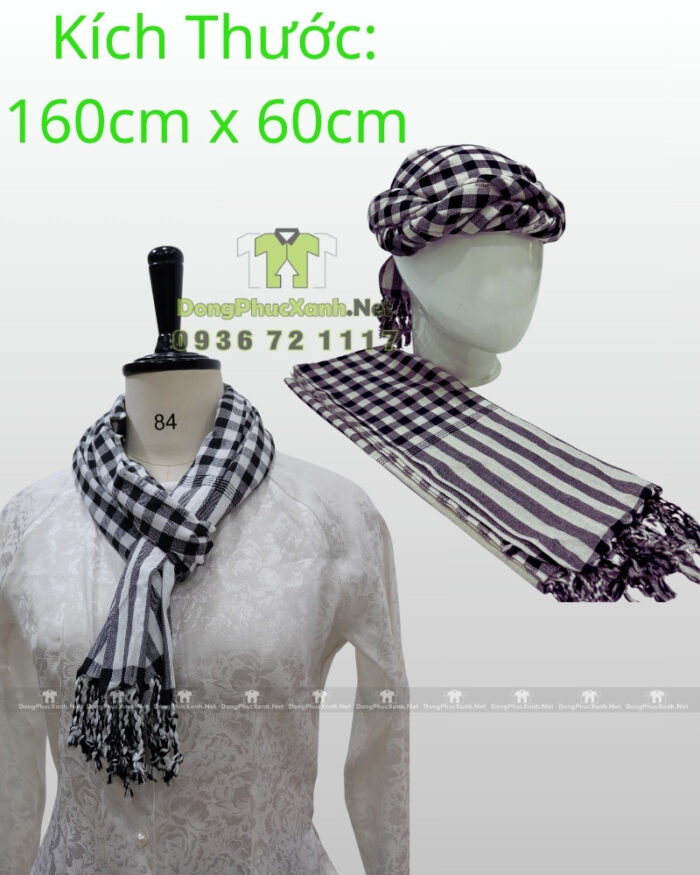 Khăn rằn Nam Bộ giá rẻ sọc đen trắng truyền thống 160×60cm vải cotton mềm