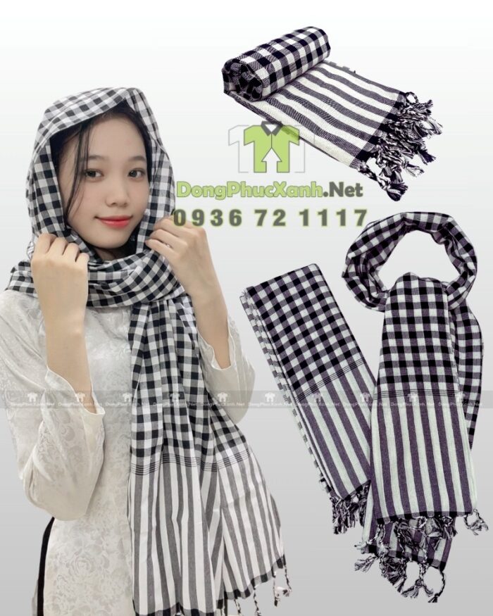 Khăn rằn Nam Bộ giá rẻ sọc đen trắng truyền thống 160×60cm vải cotton mềm