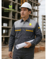 Đồng phục công nhân kỹ thuật Hoàng Thịnh Phát xám phối vàng