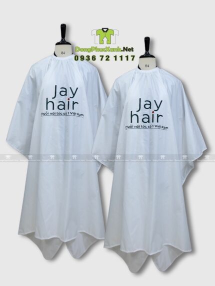 Áo choàng cắt tóc Jay Hair màu trắng in logo thương hiệu