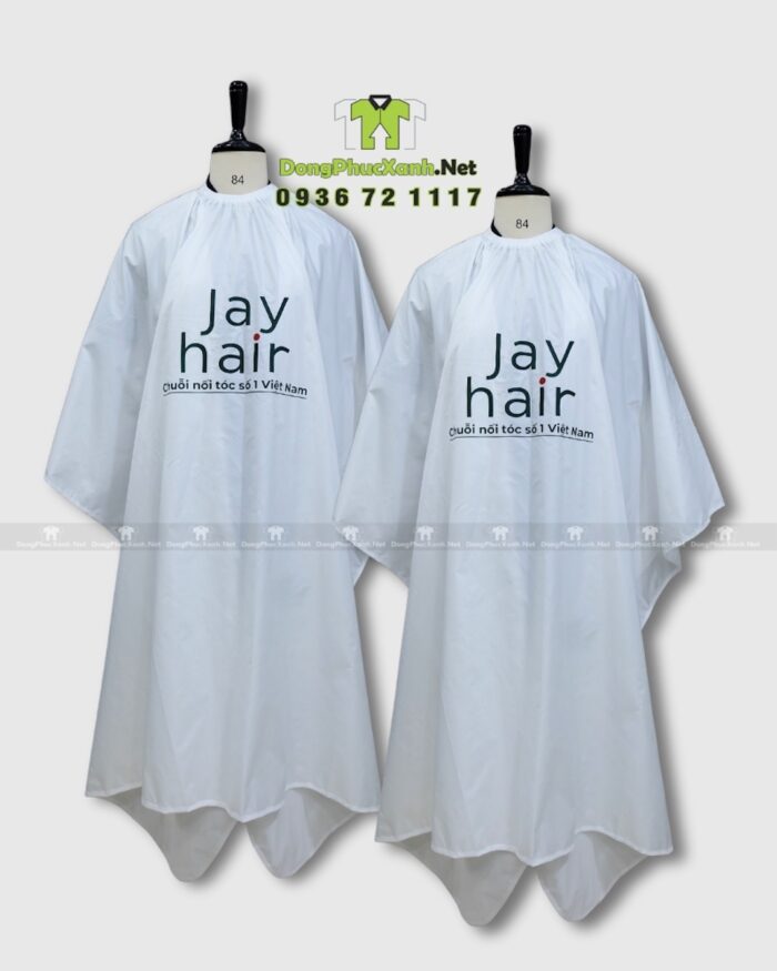 Áo choàng cắt tóc Jay Hair màu trắng in logo thương hiệu