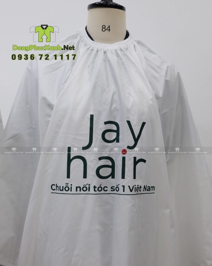 Áo choàng cắt tóc Jay Hair màu trắng in logo thương hiệu