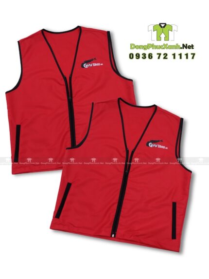 Áo gile gió nhân viên GunShop.vn màu đỏ in logo thương hiệu