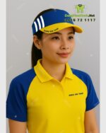 Nón nửa đầu đồng phục Chiu Ko Tao màu xanh vàng in logo