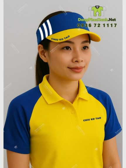 Nón nửa đầu đồng phục Chiu Ko Tao màu xanh vàng in logo