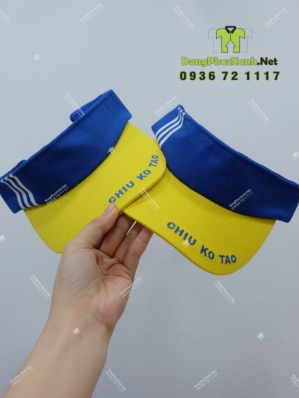 Nón nửa đầu đồng phục Chiu Ko Tao màu xanh vàng in logo