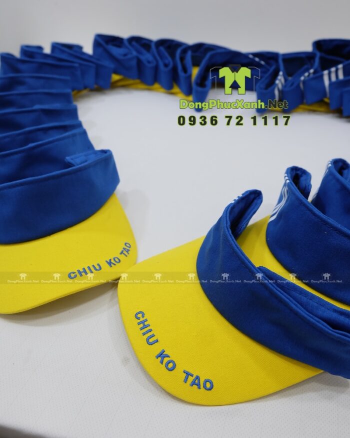 Nón nửa đầu đồng phục Chiu Ko Tao màu xanh vàng in logo
