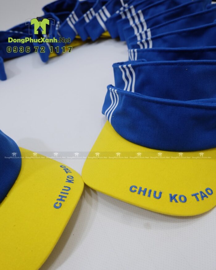 Nón nửa đầu đồng phục Chiu Ko Tao màu xanh vàng in logo
