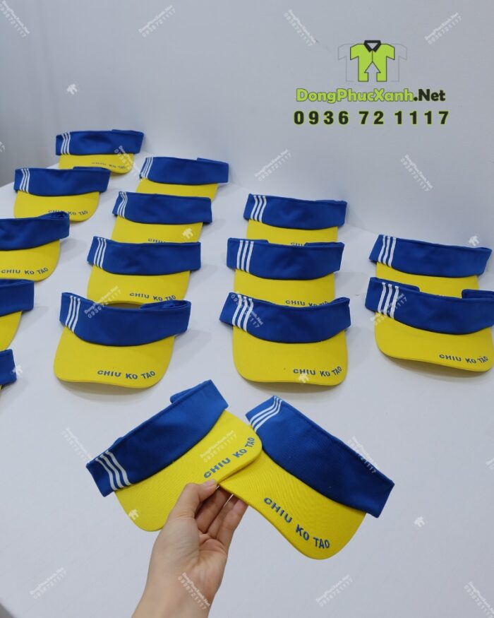 Nón nửa đầu đồng phục Chiu Ko Tao màu xanh vàng in logo