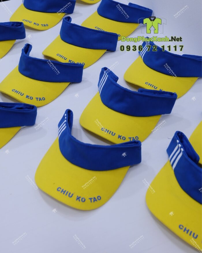 Nón nửa đầu đồng phục Chiu Ko Tao màu xanh vàng in logo