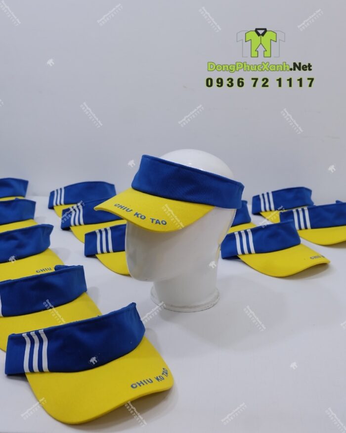 Nón nửa đầu đồng phục Chiu Ko Tao màu xanh vàng in logo