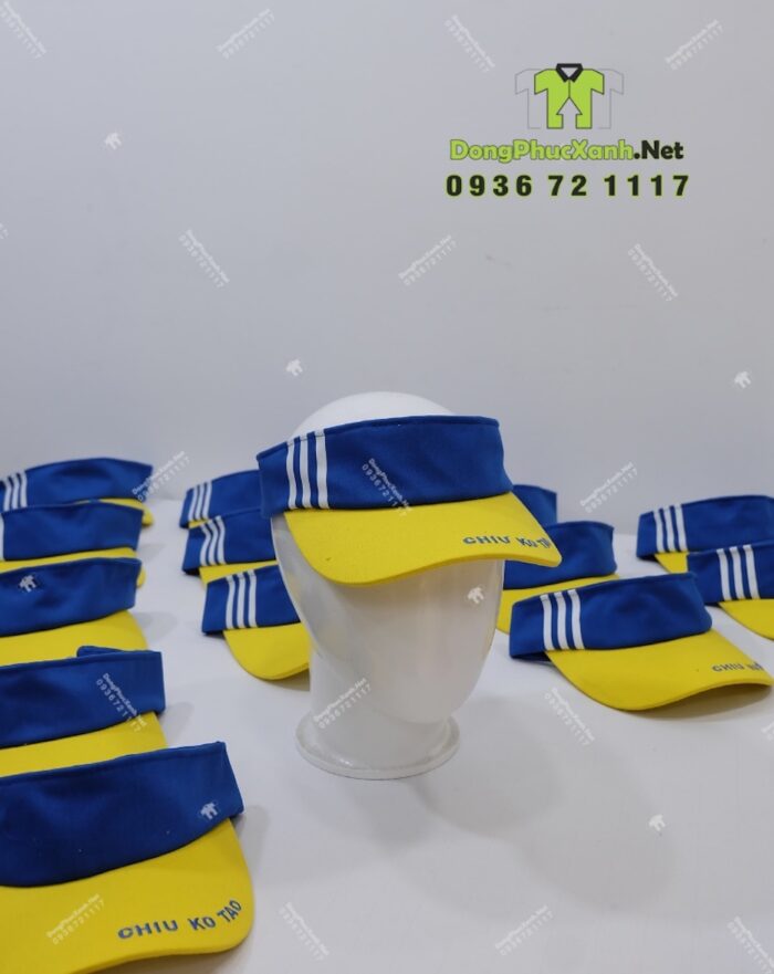 Nón nửa đầu đồng phục Chiu Ko Tao màu xanh vàng in logo