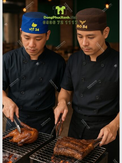 Nón phục vụ Bò 34 và Vịt 34 thêu logo có lưới thoáng khí