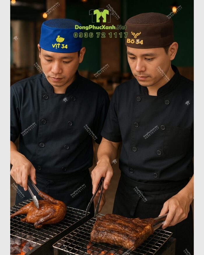 Nón phục vụ Bò 34 và Vịt 34 thêu logo có lưới thoáng khí