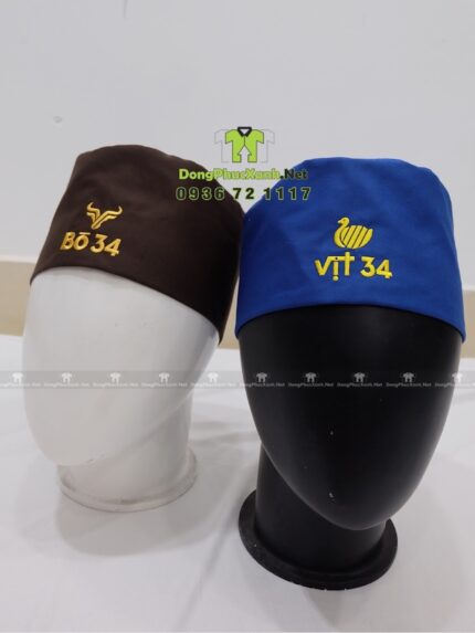 Nón phục vụ Bò 34 và Vịt 34 thêu logo có lưới thoáng khí