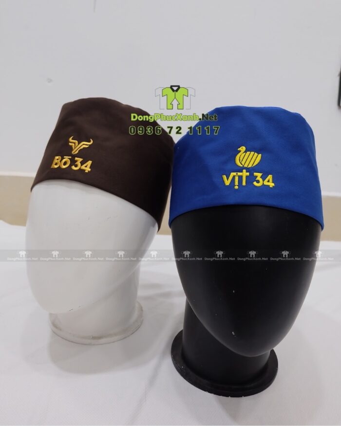 Nón phục vụ Bò 34 và Vịt 34 thêu logo có lưới thoáng khí