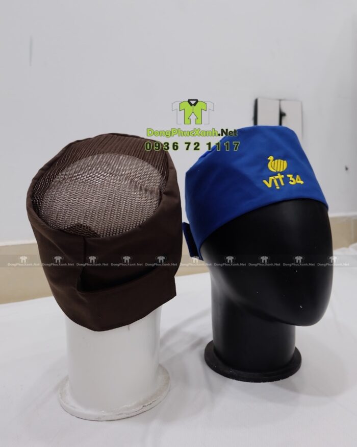 Nón phục vụ Bò 34 và Vịt 34 thêu logo có lưới thoáng khí