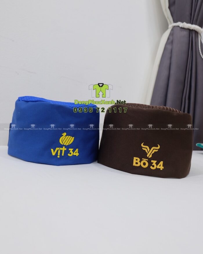 Nón phục vụ Bò 34 và Vịt 34 thêu logo có lưới thoáng khí