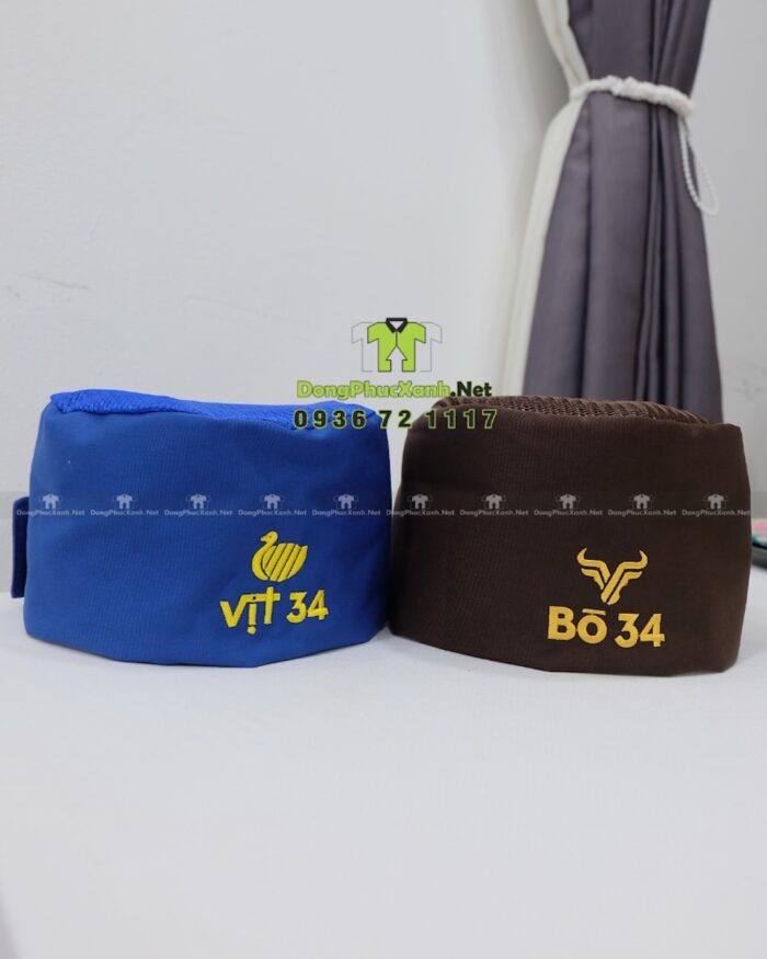 Nón phục vụ Bò 34 và Vịt 34 thêu logo có lưới thoáng khí