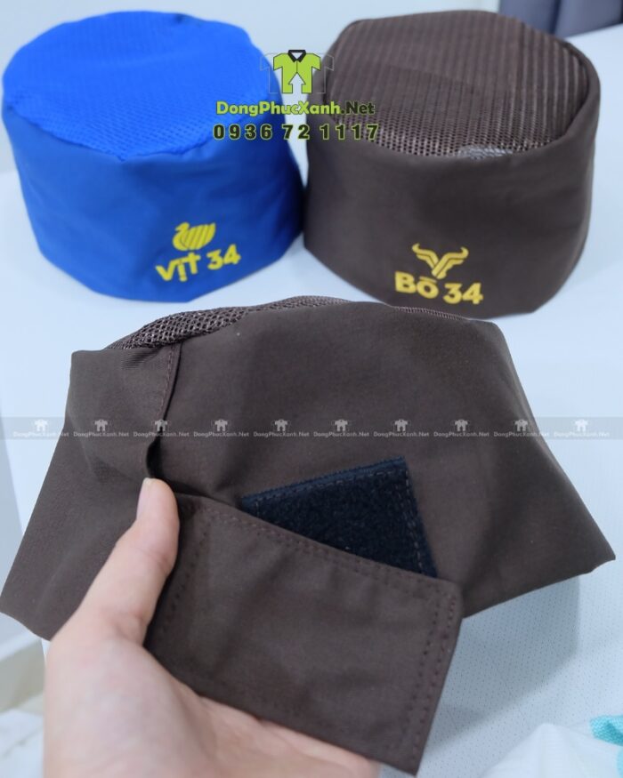 Nón phục vụ Bò 34 và Vịt 34 thêu logo có lưới thoáng khí