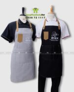 Tạp dề nhân viên Bếp Mẹ Bơ màu đen và kem có túi