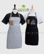 Tạp dề nhân viên Bếp Mẹ Bơ màu đen và kem có túi