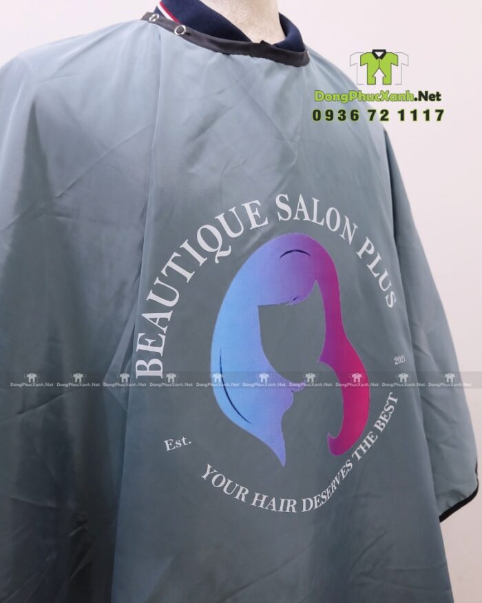 Áo choàng tóc đồng phục Beautique Salon Plus vải dù chống thấm màu xám