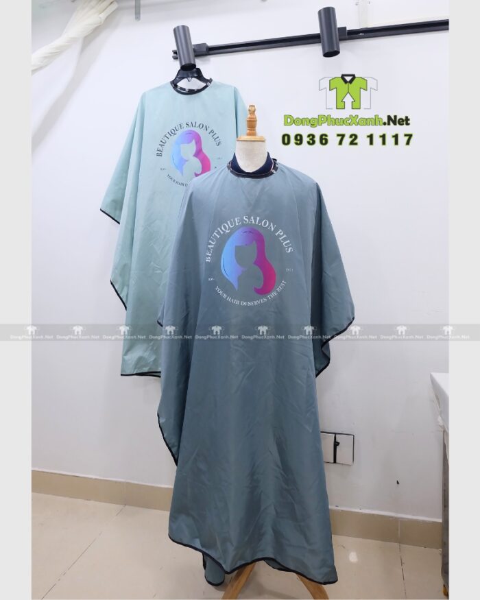 Áo choàng tóc đồng phục Beautique Salon Plus vải dù chống thấm màu xám