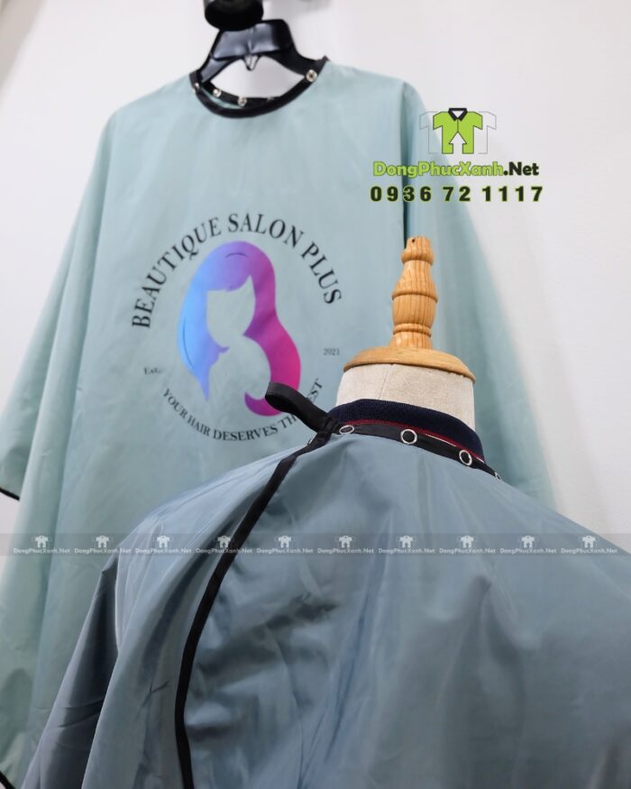 Áo choàng tóc đồng phục Beautique Salon Plus vải dù chống thấm màu xám