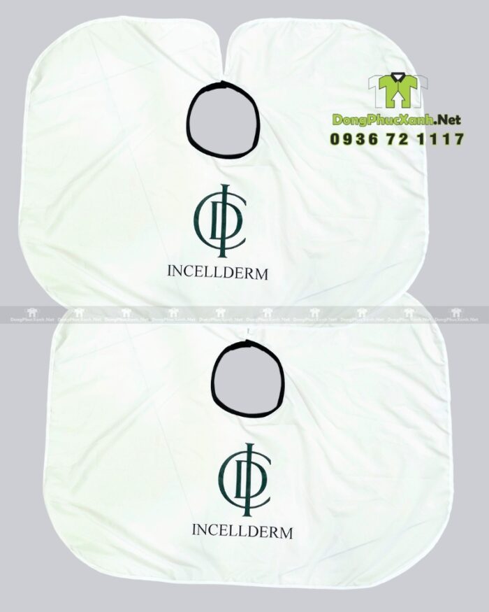 Áo choàng nhuộm tóc Incellderm vải dù màu trắng in logo