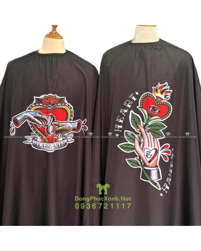 Áo choàng không bám tóc Heart & Hands in tên tiệm tóc nam nữ cao cấp