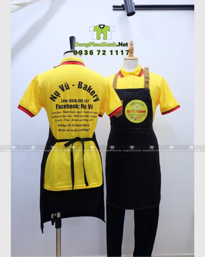 Áo thun đồng phục tiệm bánh Nụ Vũ Bakery kết hợp tạp dề Kaki Hàn cao cấp