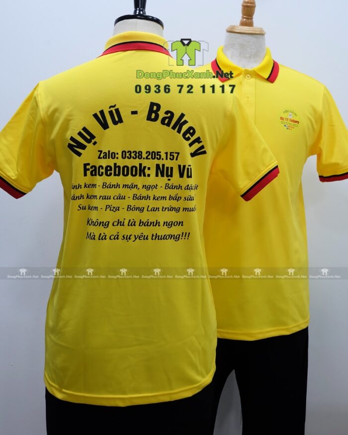 Áo thun đồng phục tiệm bánh Nụ Vũ Bakery kết hợp tạp dề Kaki Hàn cao cấp