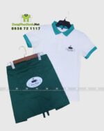 Đồng phục nhân viên quán cà phê Win Phát gồm áo polo, tạp dề ngắn và nón