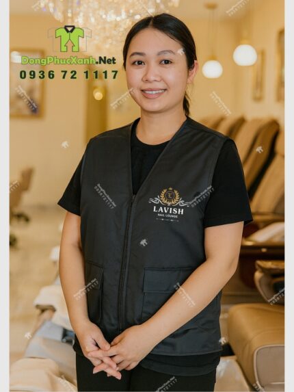 Gile gió đồng phục tiệm nail Lavish màu đen vải dù cao cấp