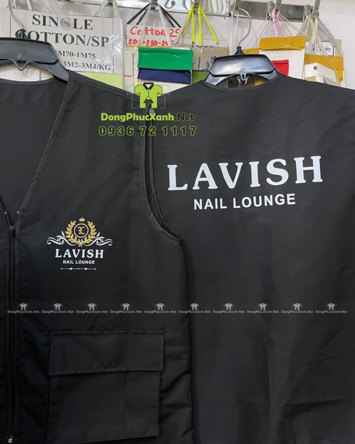 Gile gió đồng phục tiệm nail Lavish màu đen vải dù cao cấp