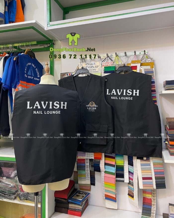 Gile gió đồng phục tiệm nail Lavish màu đen vải dù cao cấp