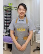 Tạp dề nail chống bám M2M kết hợp áo đồng phục nail vải poly cao cấp