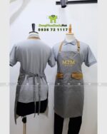 Tạp dề nail chống bám M2M kết hợp áo đồng phục nail vải poly cao cấp