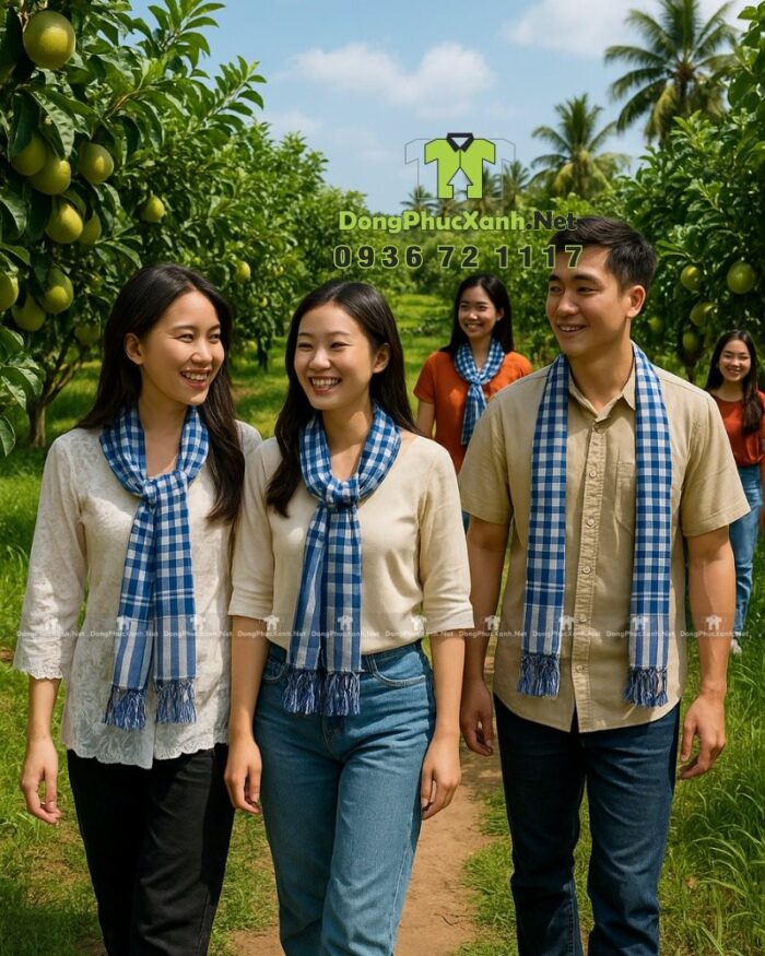 Khăn rằn Nam Bộ màu xanh biển, vải cotton mềm kích thước 160×60cm