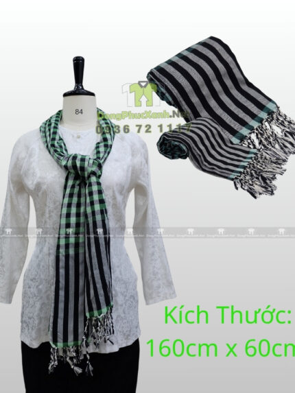 Khăn rằn Nam Bộ màu xanh lá, vải cotton mềm, kích thước 160×60cm giá rẻ